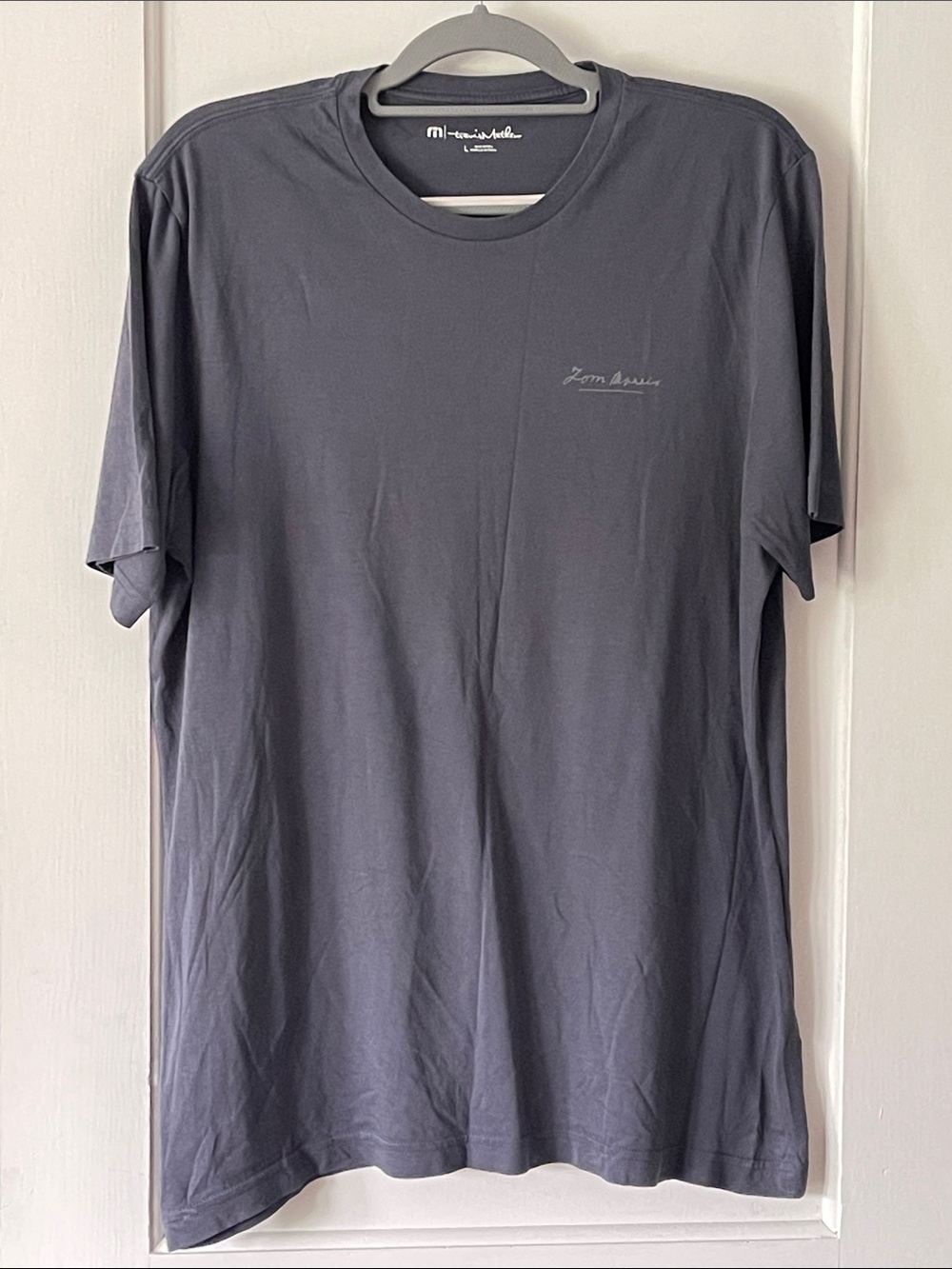 Travis Matthews dark gray , soft, graphic T shirt. Size Large. EUC